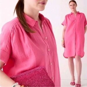 J Crew Irish Linen Baird McNutt Mini Shirt Dress Relaxed Fit Pink size XXS